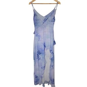 White Fox Boutique End of the Road Maxi Dress Blue Dreamstate Floral Ruffle S
